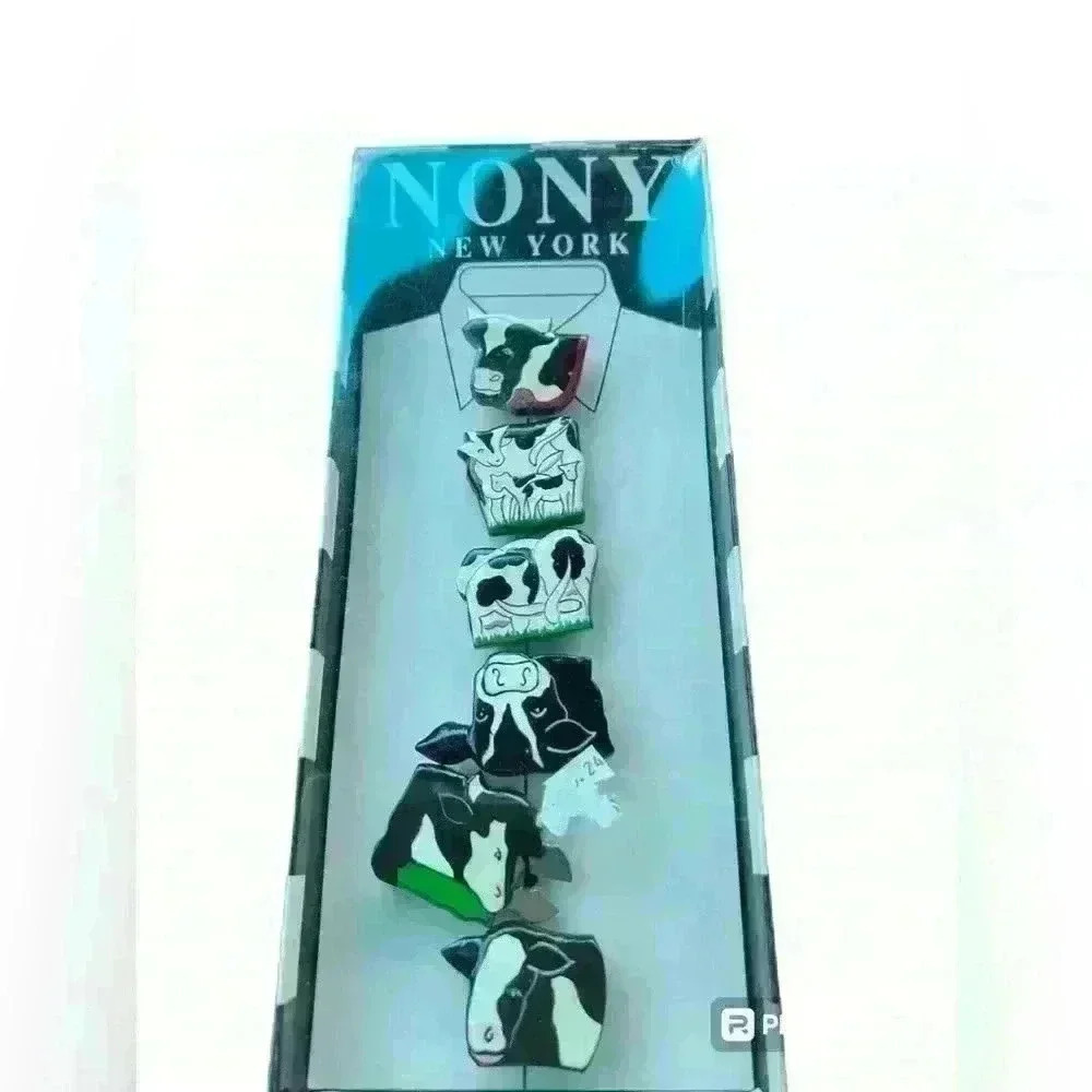 Vintage NONY New York Black & White Cows Button Covers ~ New In Box